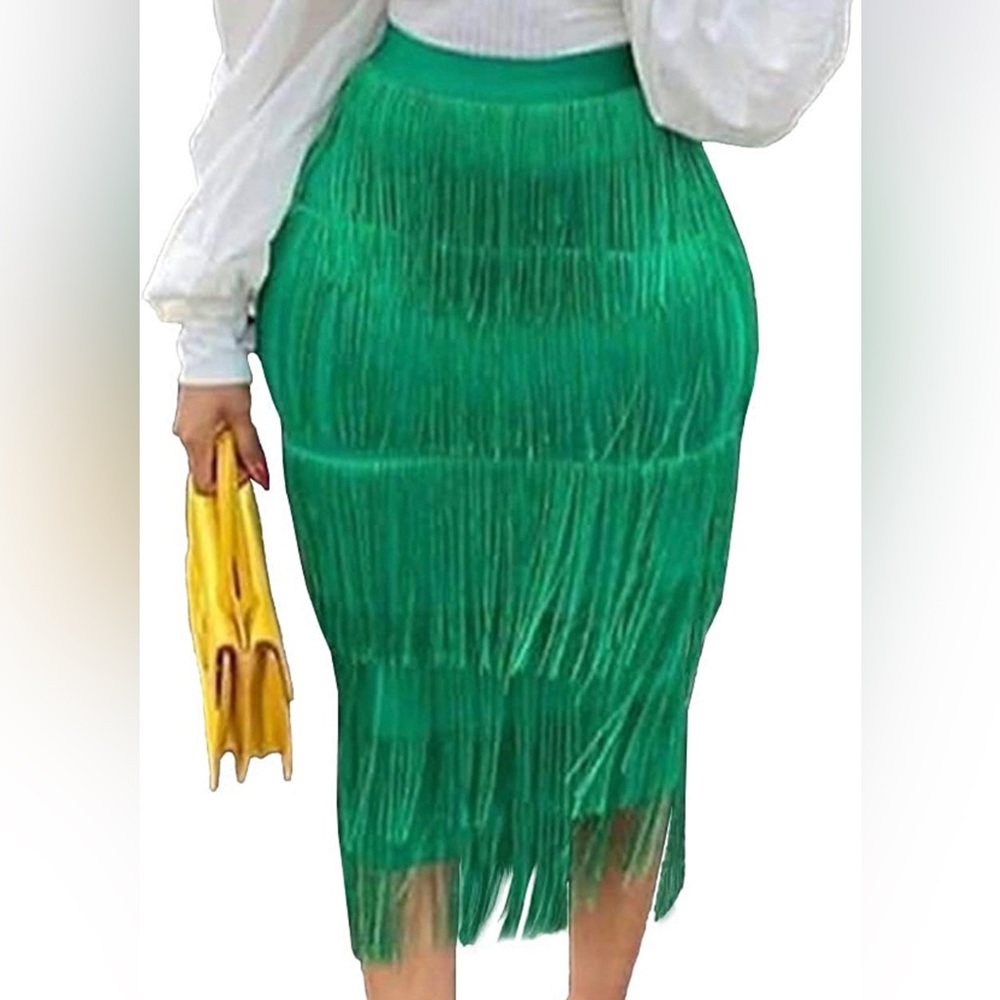 Kelly Green Fringe Skirt